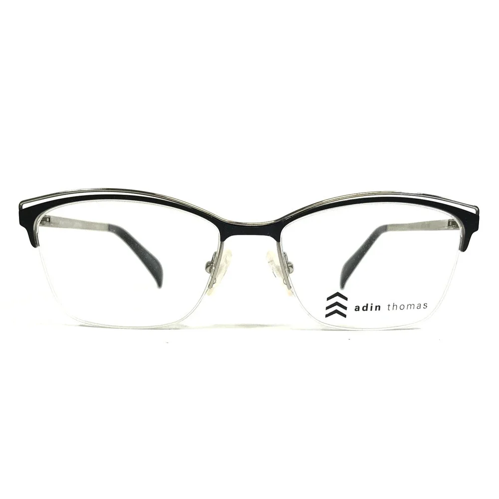 Adin Thomas Eyeglasses Frames AT-426 C1 Black Silver Cat Eye Half Rim 52-16-135